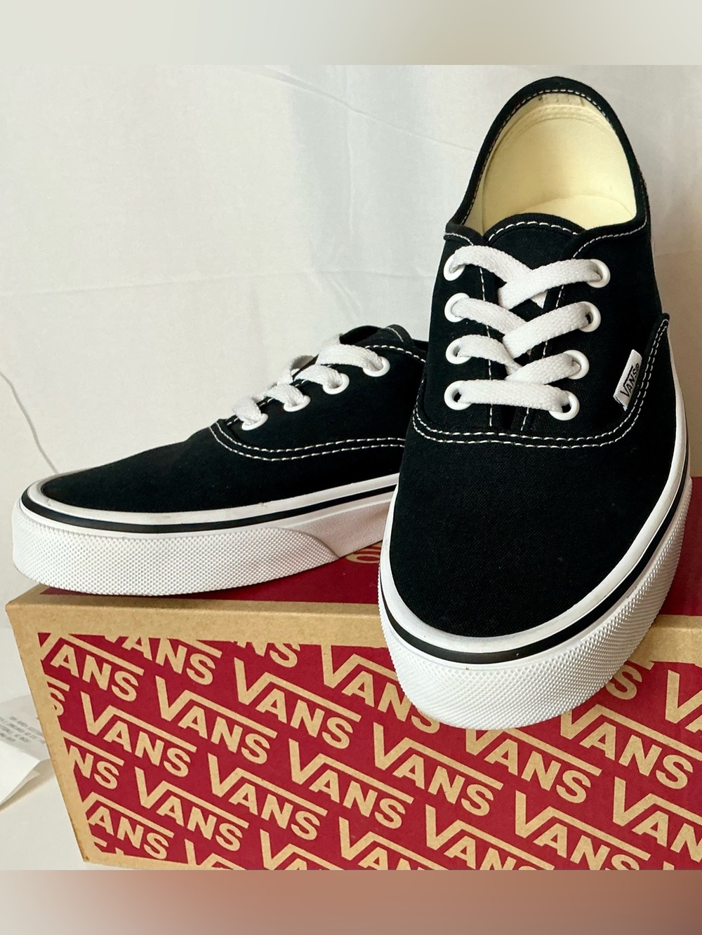 Vans Authentic Black White Canvas Sneakers Size 7 Women